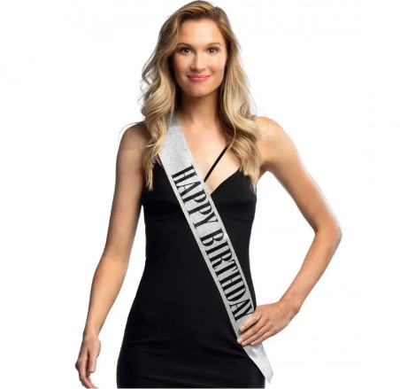 Happy Birthday Sash Silver & Black | 150cm