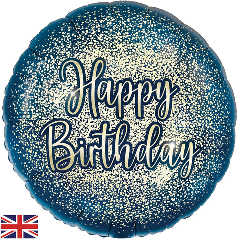 Metallic Glitter Navy Gold Happy Birthday Foil Balloon  | 18" | S40