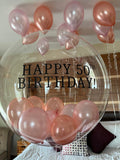 Rose Gold & Pink Stuffed Bubble | Metallic Rose Gold & Pale Pink with Black Message