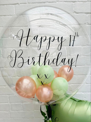 Rose Gold & Kiwi Stuffed Bubble | Kiwi Cream & Metallic Rose Gold with Black Message