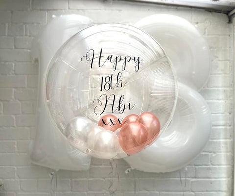 Rose Gold & Pearl Stuffed Bubble | Metallic Rose & Pearl with Black Message