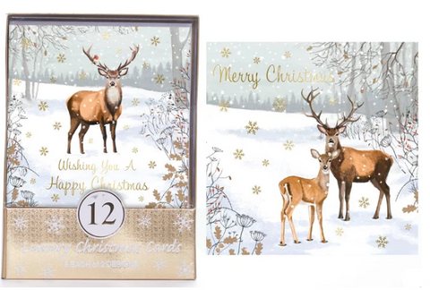 Pack of 12 Christmas Cards - Winter Stag Scene