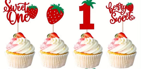Strawberry Theme Cupcake Toppers