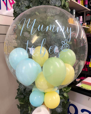 Pastel Blue, Yellow & Green Stuffed Bubble | Lemon, Ice Blue & Kiwi Cream with Pastel Blue Message