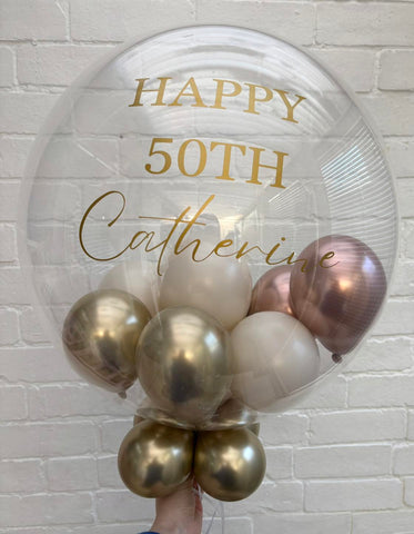 Rose Gold, Gold & Dune Stuffed Bubble | Glossy Rose Gold, Glossy Gold & Dune with Gold Message