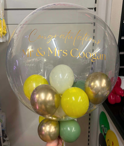 Sunflower Inspired Stuffed Bubble | Glossy Gold, Cream, Rosemary Green & Yellow with Gold Message