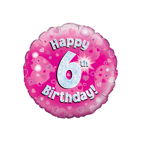 6th Birthday Holographic Pink Foil Balloon | 18"