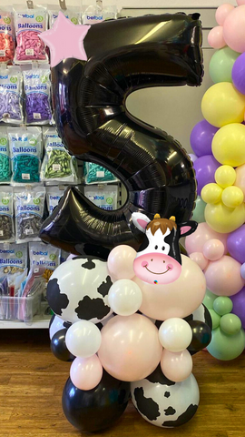 DIY Cow Theme Balloon Number Stack