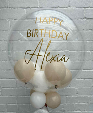 Nude & White Stuffed Bubble | Alabaster & White with Gold Message