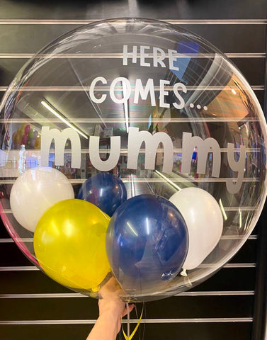 Blue, Yellow & White Stuffed Bubble | Night Blue, Yellow & White with Silver Message