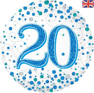Sparkling Fizz 20th Birthday Blue Holographic Foil Balloon  | 18" | S40