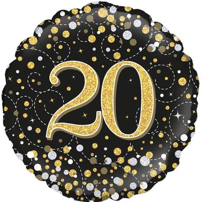 Sparkling Fizz 20th Birthday Black & Gold Holographic Foil Balloon  | 18" | S40