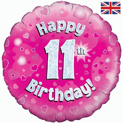 11th Birthday Holographic Pink Foil Balloon | 18"