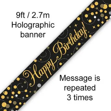 Sparkling Fizz Black & Gold Birthday Banners | 9ft