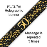 Sparkling Fizz Black & Gold Birthday Banners | 9ft