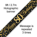 Sparkling Fizz Black & Gold Birthday Banners | 9ft