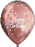 Latex PrePrinted Happy Birthday Chrome Rose Gold Design | 12" | Pack of 6