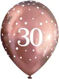 Latex PrePrinted 30th Birthday Chrome Rose Gold Design | 12" | Pack of 6