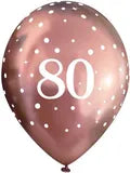 Latex PrePrinted 80th Birthday Chrome Rose Gold Design | 12" | Pack of 6
