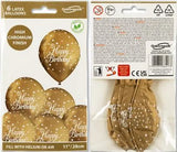 Latex PrePrinted Happy Birthday Chrome Gold Design | 12" | Pack of 6