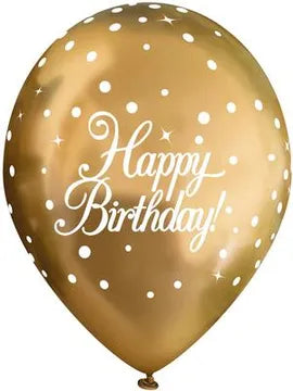 Latex PrePrinted Happy Birthday Chrome Gold Design | 12" | Pack of 6