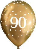 Latex PrePrinted 90th Birthday Chrome Gold Design | 12" | Pack of 6