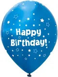 Latex PrePrinted Happy Birthday Blue Stars Design | 12" | Pack of 6