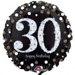 30th Happy Birthday Gold and Black Foil Balloon | 18"