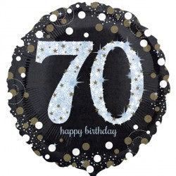 Black and Gold 70th Happy Birthday Foil Balloon | S40