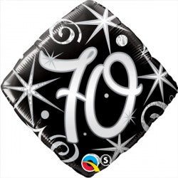 70th Birthday Black and Silver Sparkles and Swirls Foil Balloon | 18"