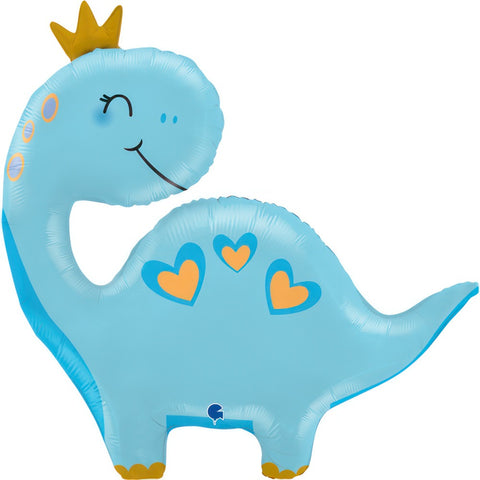 Pastel Blue Hearts Dinosaur Foil Balloon | 28"