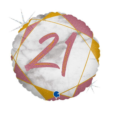 Matte Marble 21st Birthday Rose Gold Holographic Foil Balloon  | 18" | S40