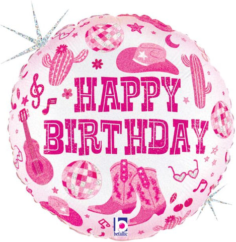 18" Pink Cowgirl Happy Birthday Foil Balloon | S40