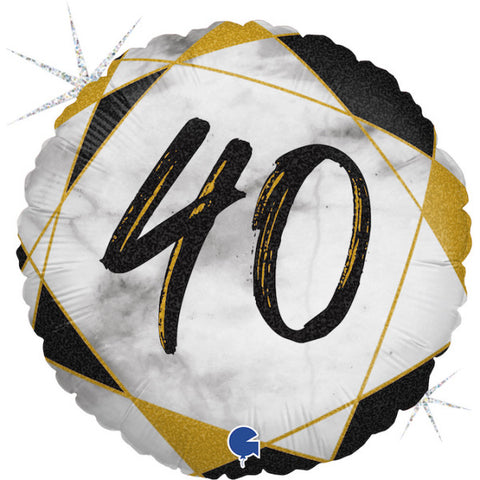 Black and Gold 40th Marble Foil Balloon | S40