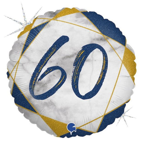 Navy Blue and Gold 60th Marble Foil Balloon | S40