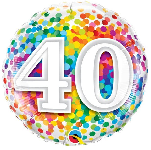 40th Birthday Rainbow Confetti Foil Balloon  | 18"