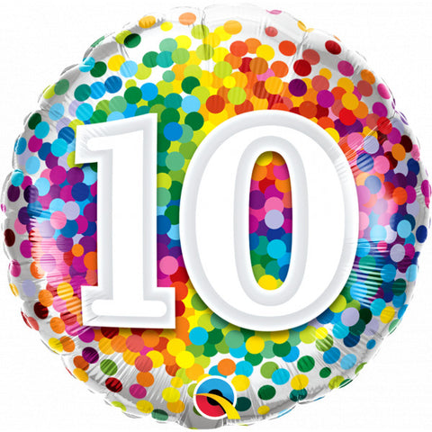 10th Birthday Rainbow Confetti Foil Balloon  | 18"