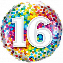 16th Birthday Rainbow Confetti Foil Balloon  | 18"