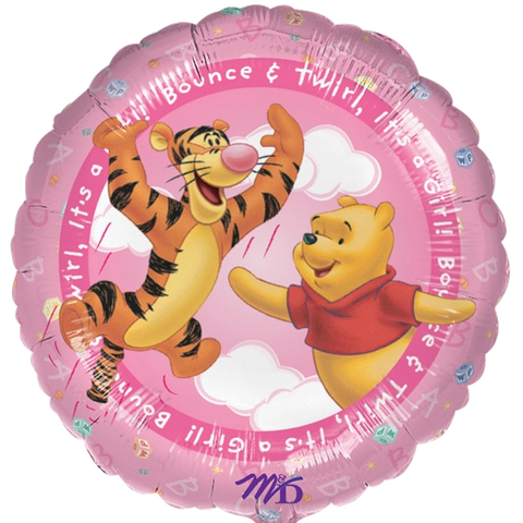 Foil Round Winnie The Pooh Bounce It's A Girl Balloon |18"