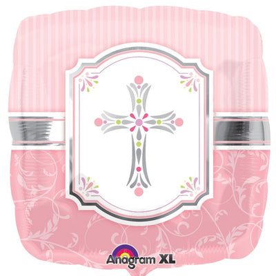 Pink Christening Cross Foil Balloon |18"