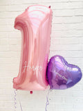 40" Pink Number 1 and 18" Foil Heart Display Bunch with Personalisation