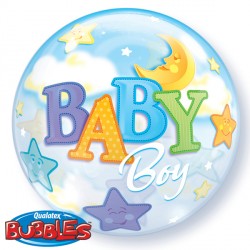 Bubble Message - Baby Boy Moons & Stars Balloon | 22"