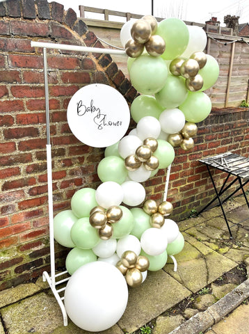 Baby Shower Organic Rail with Garland and Acrylic Sign