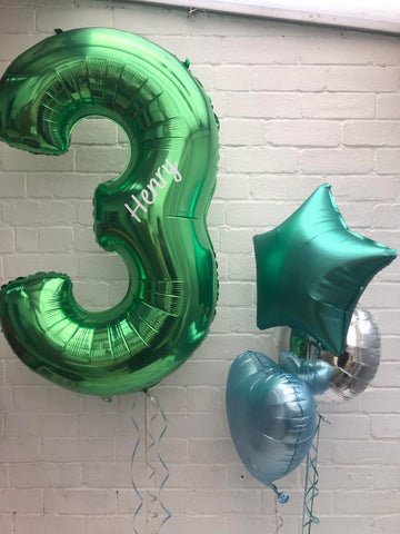 1 x Personalised 40" Green Number and Bunch of 3 Foils