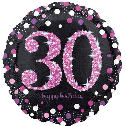 30th Happy Birthday Pink and Black Foil Balloon | 18"