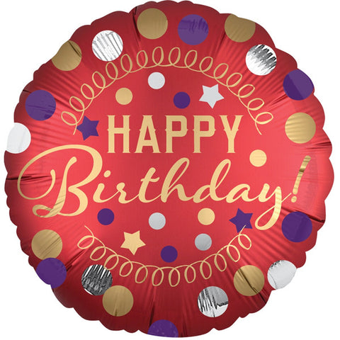 Matte Red, Gold & Dots Happy Birthday Foil | 18"
