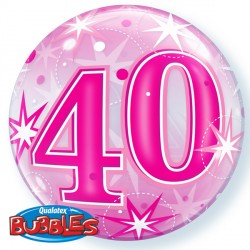 Bubble Message - 40th Pink Starburst Balloon | 22"