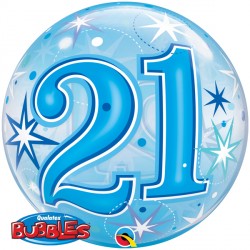 Bubble Message - 21st Blue Starburst Balloon | 22"
