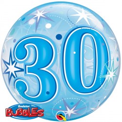 Bubble Message - 30th Blue Starburst Balloon | 22"