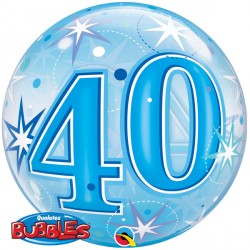 Bubble Message-  40th Blue Starburst Balloon | 22"